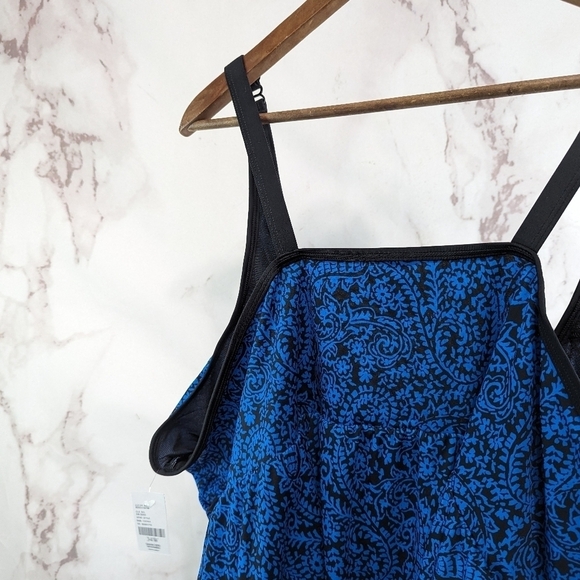 Catherines Swim Top Womens 34W Bathing Suit Blue Black Padded Tankini - Picture 9 of 11